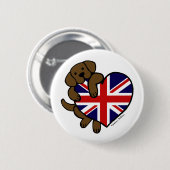 Chocolate Labrador British Heart Ronde Button 5,7 Cm (Voorkant /achterkant)