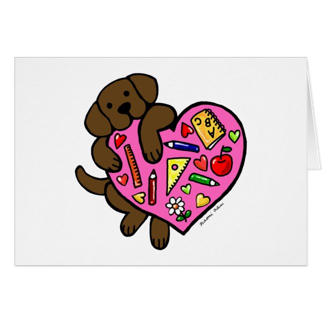 Chocolate Labrador & Cartoon van het hart van de l (Voorkant Horizontaal)
