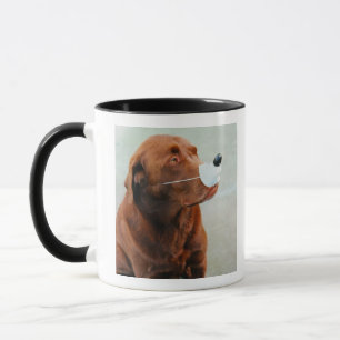 Chocolate Labrador die een slang heeft Mok