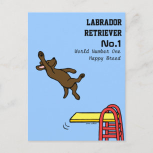 Chocolate Labrador Diving Cartoon Briefkaart