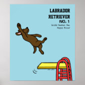 Chocolate Labrador Diving Cartoon Poster (Voorkant)
