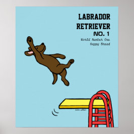 Chocolate Labrador Diving Cartoon Poster