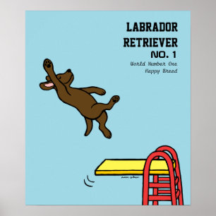 Chocolate Labrador Diving Cartoon Poster