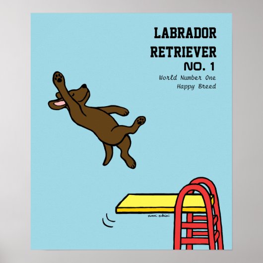 Chocolate Labrador Diving Cartoon Poster (Voorkant)