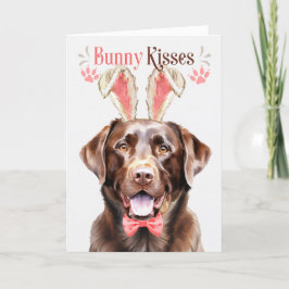 Chocolate Labrador Dog in Bunny Ears voor Pasen Feestdagen Kaart