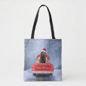 Chocolate Labrador Dog in sneeuwkerst Tote Bag (Voorkant)
