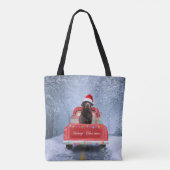 Chocolate Labrador Dog in sneeuwkerst Tote Bag (Achterkant)