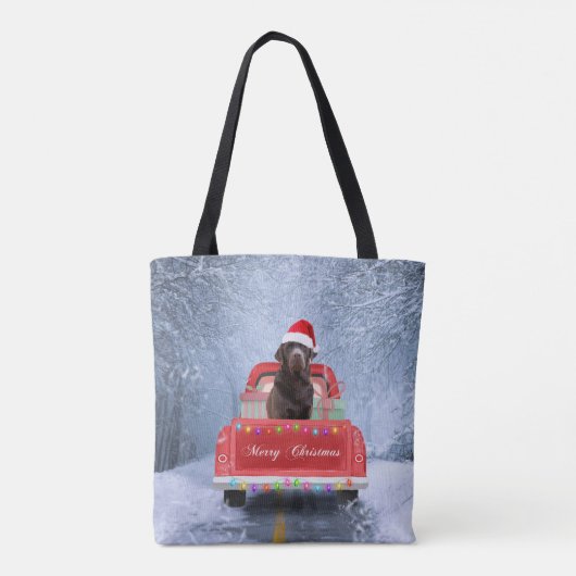Chocolate Labrador Dog in sneeuwkerst Tote Bag (Achterkant)