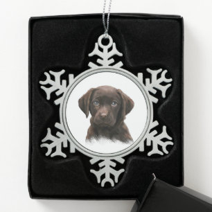 Chocolate Labrador Dog Tin Sneeuwvlok Ornament