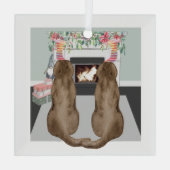 Chocolate Labrador Dogs-schaal voor kerstvisten Glas Ornament (Achterkant)