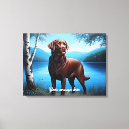 Chocolate Labrador en Blue Lake Canvas Afdruk