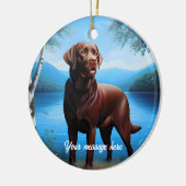 Chocolate Labrador en Blue Lake Keramisch Ornament (Links)