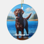 Chocolate Labrador en Blue Lake Keramisch Ornament (Links)