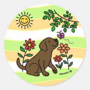 Chocolate Labrador en Green Ronde Sticker
