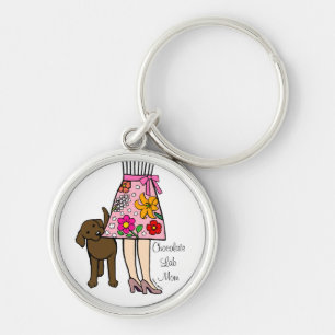 Chocolate Labrador en mam's Cartoon Sleutelhanger