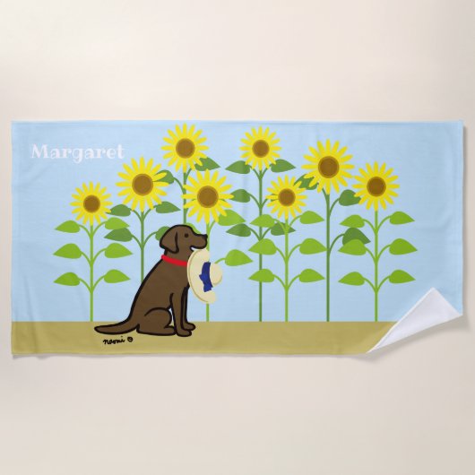 Chocolate Labrador en Sunflower Summer Strandlaken (Voorkant)
