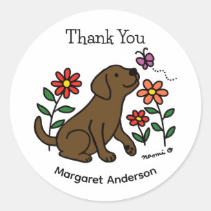 Chocolate Labrador Flowers Cartoon Ronde Sticker