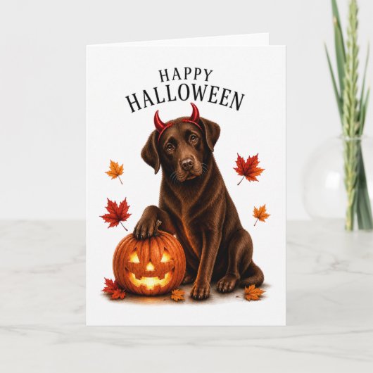 Chocolate Labrador Halloween Duivels Hond Kaart (Voorkant)