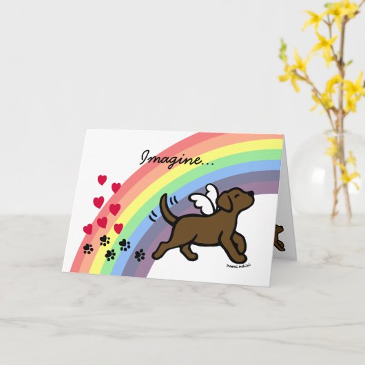 Chocolate Labrador Harten Regenboogbrugkaart Kaart (Gele Bloem)