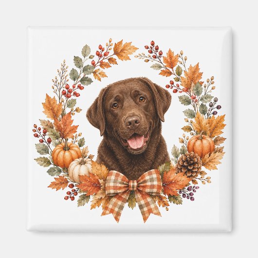 Chocolate Labrador Herfst Magneet (Voorkant)