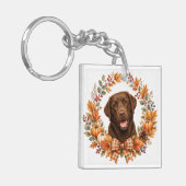 Chocolate Labrador Herfst Sleutelhanger (Voorkant Links)