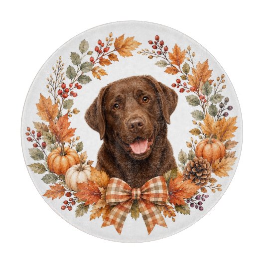 Chocolate Labrador Herfst Snijplank (Voorkant)