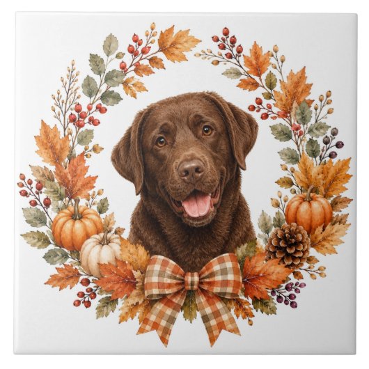 Chocolate Labrador Herfst Tegeltje (Voorkant)