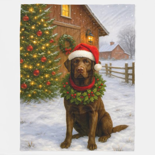 Chocolate Labrador Holiday  Fleece Deken (Voorkant)