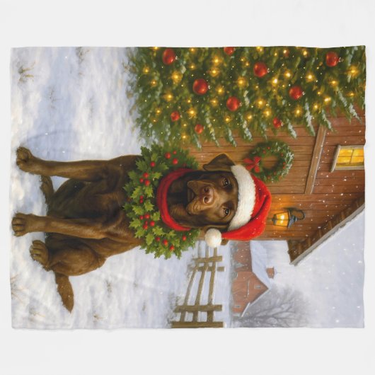 Chocolate Labrador Holiday Fleece Deken (Voorkant (Horizontaal))