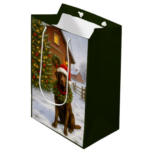 Chocolate Labrador Holiday Medium Cadeauzakje (Voorkant Gekanteld)