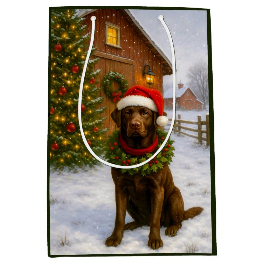 Chocolate Labrador Holiday  Medium Cadeauzakje (Voorkant)