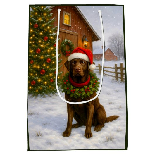 Chocolate Labrador Holiday Medium Cadeauzakje (Achterkant)