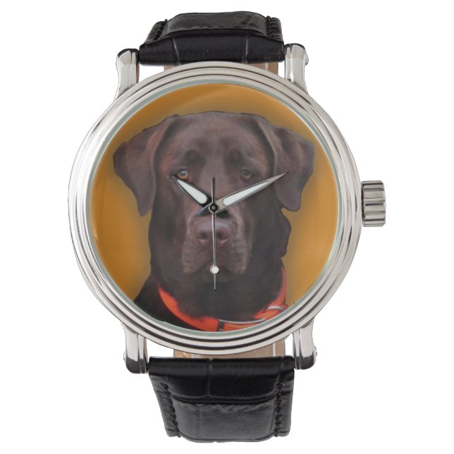 Chocolate Labrador Horloge (Voorkant)