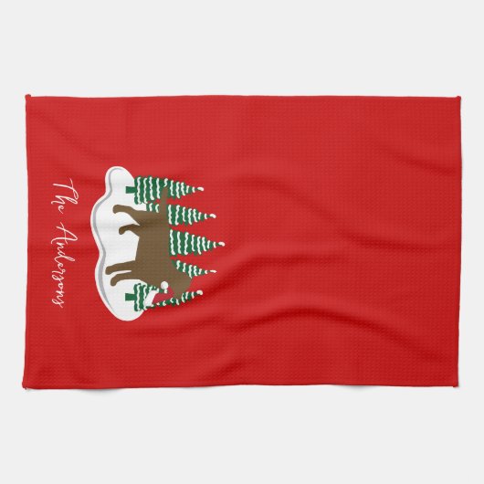 Chocolate Labrador-kerstboombomen Theedoek (Horizontaal)