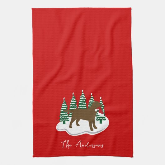 Chocolate Labrador-kerstboombomen Theedoek (Verticaal)