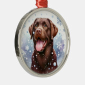 Chocolate Labrador-kerstversiering Metalen Ornament (Rechts)