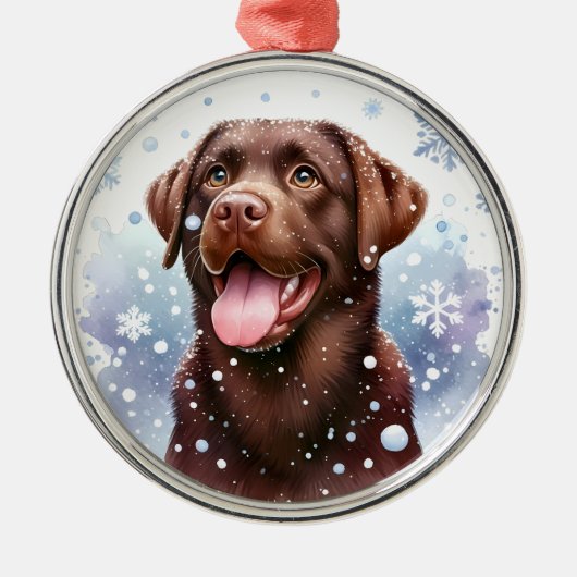 Chocolate Labrador-kerstversiering Metalen Ornament (Voorkant)