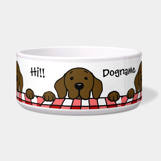 Chocolate Labrador kijkt naar je keuken Voerbakje (Voorkant)