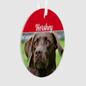 Chocolate Labrador met naam en kerstfoto Ornament (voorkant)