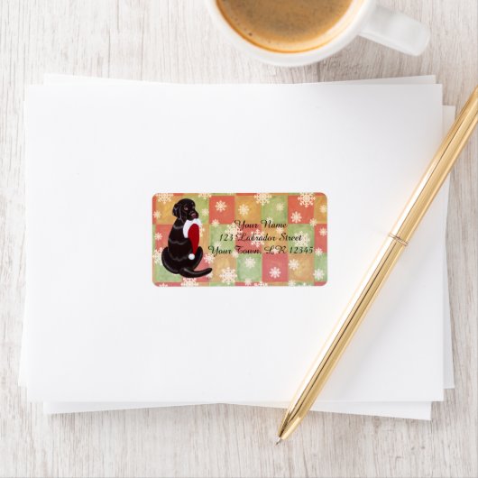 Chocolate Labrador met Santa Hat Snowflake Etiket (Insitu)