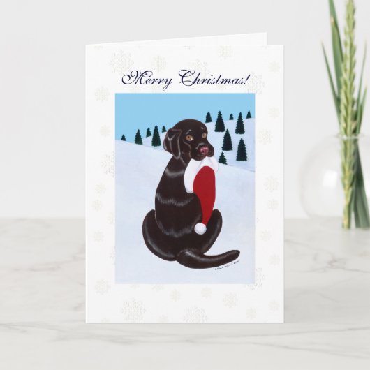 Chocolate Labrador met Santa Hat Snowflake Feestdagen Kaart (Voorkant)
