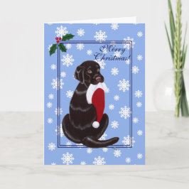 Chocolate Labrador met Santa Hat Snowflake Feestdagen Kaart
