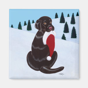 Chocolate Labrador met Santa Hat Snowflake Magneet