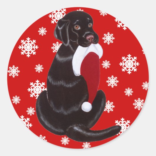 Chocolate Labrador met Santa Hat Snowflake Ronde Sticker (Voorkant)