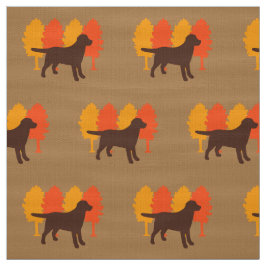 Chocolate Labrador Outline Autumn Trees Toffee Stof