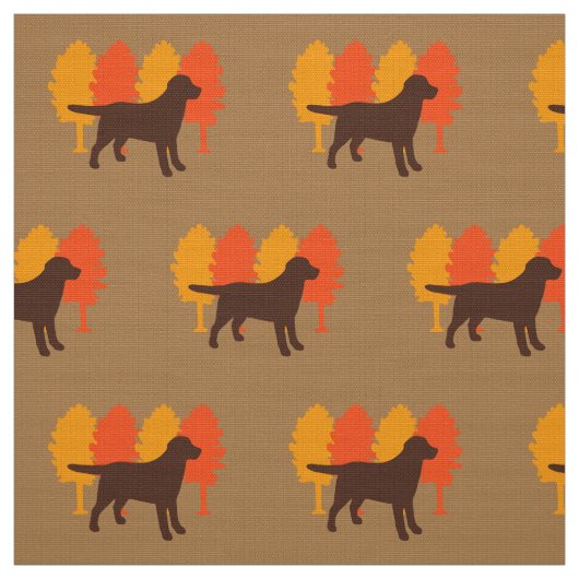 Chocolate Labrador Outline Autumn Trees Toffee Stof (Swatch)