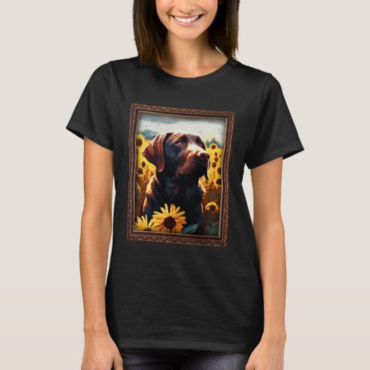 Chocolate Labrador Painting Sunflower Flower Mom W T-shirt (Voorkant)