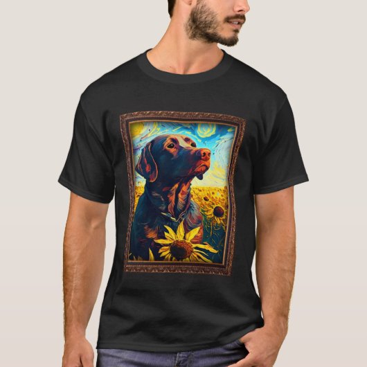 Chocolate Labrador Painting Sunflower Flower Mom W T-shirt (Voorkant)