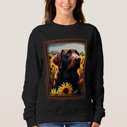 Chocolate Labrador Painting Sunflower Flower Mom W Trui (Voorkant)