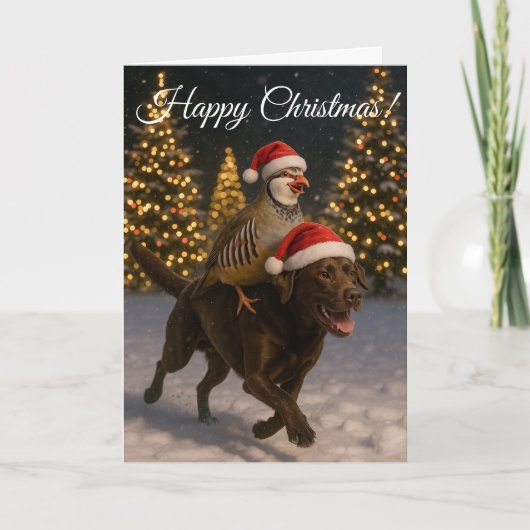 Chocolate  Labrador & Partridge Christmas card Feestdagen Kaart (Voorkant)